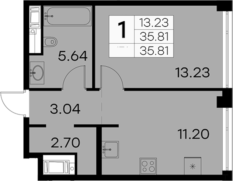 1-комнатная квартира 35.81 м², 12/19 эт., ЖК «GloraX Aura Vasileostrovsky»